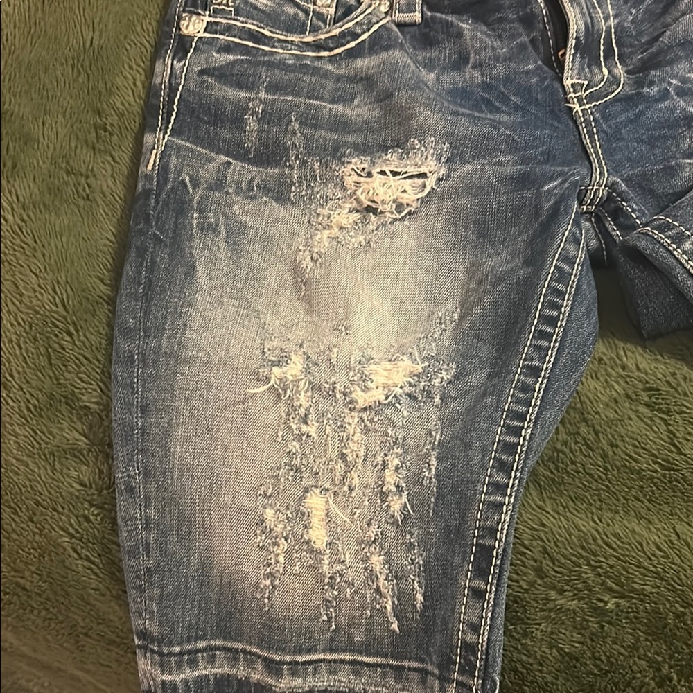 Miss Me Dark Blue Distressed Jean Shorts - Picture 3 of 7